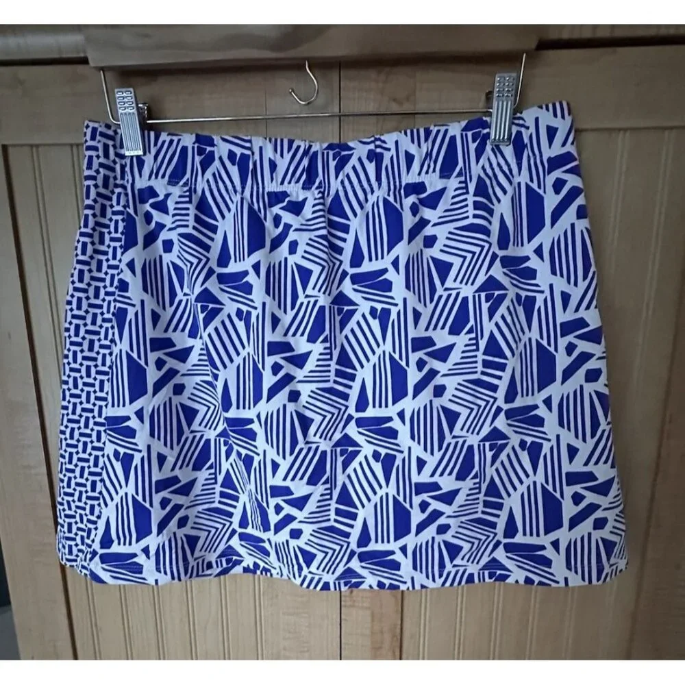 J. McLaughlin Skort Women White Blue Geometric Print Golf Pickleball Preppy Sz L